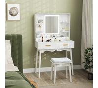 HOMCOM Dressing Table with LED Lighted Mirror and Cushioned Stool White - White - Yes - Rectangular LED mirror