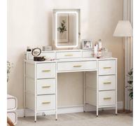 Homcom Dressing Table With Led Lighting Mirror And 10 Drawers, White White