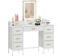 HOMCOM Dressing Table with LED Lighting Mirror, 3 Light Colours, Vanity Desk with 10 Fabric Drawers, Modern Makeup Table with Steel Legs for Bedroom, White