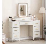 HOMCOM Dressing Table with LED Lighting Mirror, 3 Light Colours, White | Vanity Desk, 10 Fabric Drawers, Modern Makeup Table, Steel Legs, Bedroom