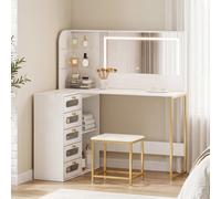HOMCOM Dressing Table with LED Mirror and Stool, Drawers, Vanity Desk, White