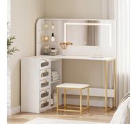 HOMCOM Dressing Table with LED Mirror and Stool, Drawers, Vanity Desk, White