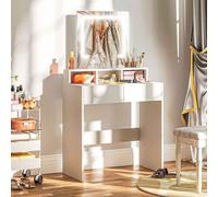 HOMCOM Dressing Table with Mirror and LED Lights, Vanity Table with 2 Drawers, 3 Compartments, 3 Colour Lighting, for Bedroom, Modern Dresser Makeup Desk for Women and Girls, White White