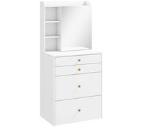 HOMCOM Dressing Table with Mirror and Mobile Storage Stool, Compact Vanity Table with Cabinet, Drawers, Open Shelves, White