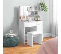 HOMCOM Dressing Table with Mirror and Stool, Makeup Desk for Bedroom, White, White
