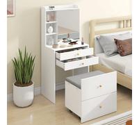 HOMCOM Dressing Table with Mirror and Stool, Makeup Desk with Drawers, White