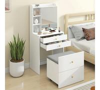 HOMCOM Dressing Table with Mirror and Stool, Makeup Desk with Drawers, White - 60