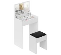 HOMCOM Dressing Table with Mirror and Stool, Vanity Makeup Table with Flip Up Mirror, Vanity Desk with Storage Unit and Padded Seat, White