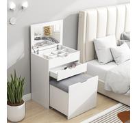 HOMCOM Dressing Table With Mirror and Stool Vanity Table With Storage - White, White