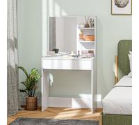 HOMCOM Dressing Table with Mirror and Storage, Modern Vanity Desk, White - White - No - Yes