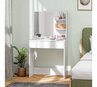 HOMCOM Dressing Table with Mirror and Storage, Modern Vanity Desk, White - White - No - Yes