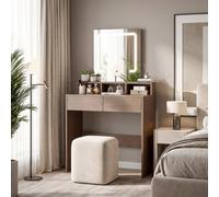 Homcom Dressing Table With Mirror, Led Lights, Drawers, For Bedroom, Walnut