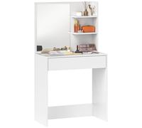 HOMCOM Dressing Table with Mirror, Modern Vanity Desk with Drawer and 3 Open Shelves, Makeup Desk for Bedroom, White White