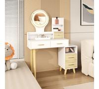 Homcom Dressing Table With Mirror, Vanity Table With Led Lights, White