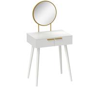 HOMCOM Dressing Table with Round Mirror - White