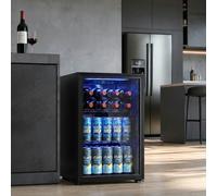 HOMCOM 70L Drinks Fridge, 70 Can Under Counter Freestanding Beer Fridge with Double-Layer Glass Door, Wine Cooler with LED Light, Adjustable Shelves, Beverage Cooler for Soda Beer, Home Office