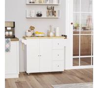 Homcom Drop-leaf Kitchen Island on Wheels, White