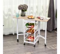 HOMCOM Drop-Leaf Extendable Kitchen Island Trolley - White, White