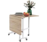 HOMCOM Drop Leaf Table with Wheels Folding Dining Table for Small Spaces, Nature