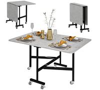 Homcom Drop Leaf Table, Folding Dining Table With Metal Frame, Rolling Kitchen Dining Table For Small Spaces, 120Cm In Grey Grey
