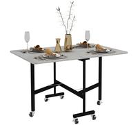HOMCOM Drop Leaf Table, Folding Dining Table with Metal Frame, Rolling Kitchen Dining Table for Small Spaces, 120cm in Grey HOMCOM Grey