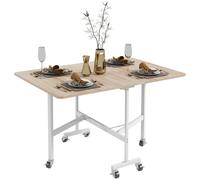 Homcom Drop Leaf Table, Folding Dining Table With Metal Frame, Rolling Kitchen Dining Table For Small Spaces, 120Cm In Natural Natural