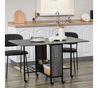 HOMCOM Mobile Drop Leaf Table Folding Kitchen Table Extendable Dining Table With 6 Wheels and Storage Shelf, Grey