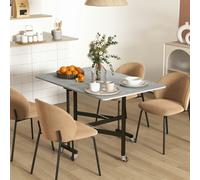 HOMCOM Drop Leaf Table with 6 Wheels Folding Dining Table - Grey