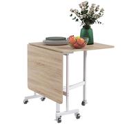 HOMCOM Drop Leaf Table with Wheels Folding Dining Table for Small Spaces, Nature