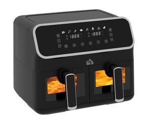 HOMCOM Dual Basket Air Fryer 8L Non-Stick with Presets Sync Function 80-200℃ Black Silver Electric Healthy Cooking Home Use Aosom UK