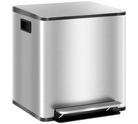 HOMCOM Dual Kitchen Bin 2 x 15L Stainless Steel Double Pedal Bin Silver | Soft-Close Lid, Removable Inner Buckets, Handles, for Recycling and Waste