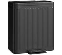 HOMCOM 40L Double Compartment Kitchen Rubbish Pedal Bin with Soft-Close Lid - Black, Black