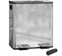 HOMCOM Dual Kitchen Bin, 2 x 20L Stainless Steel Double Rubbish Bin with Soft Close Lid, Removable Inner Buckets, Rubbish Bags, Fingerprint-Proof for Recycling and Waste, Silver Tone