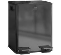 HOMCOM Dual Kitchen Bin, 2 x 20L Stainless Steel Double Rubbish Bin with Soft Close Lid, Removable Inner Buckets, Fingerprint-Proof for Recycling and Waste, Black