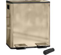 HOMCOM Dual Kitchen Bin 2 x 20L Stainless Steel Gold Tone Step Pedal Recycling