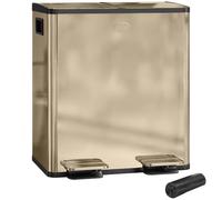 HOMCOM Dual Kitchen Bin 2 x 20L Stainless Steel Rubbish Bin Gold Tone | Soft Close Lid, Double Removable Inner Buckets, Rubbish Bags, Fingerprint-Proof, for Recycling and Waste