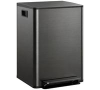 HOMCOM Dual Kitchen Bin 2 x 30L Stainless Steel Double Pedal Bin Black | Soft-Close Lid, Removable Inner Buckets, Handles, for Recycling and Waste