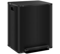 HOMCOM Dual Kitchen Bin, 2 x 30L Stainless Steel Double Pedal Bin with Soft-Close Lid, Removable Inner Buckets and Handles for Recycling and Waste Black