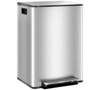 HOMCOM Dual Kitchen Bin, 2 x 30L Stainless Steel Double Pedal Bin with Soft-Close Lid, Removable Inner Buckets and Handles for Recycling and Waste, Silver Tone