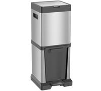 HOMCOM Dual Kitchen Bin, 20+14L Double Bin for Recycling and Waste, Stainless Steel Vertical Pedal with Tilt Out, Soft-Close Lid, Removable Inner Buckets and Handles, Silver