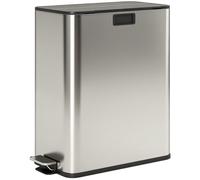 HOMCOM Dual Kitchen Bin with Soft-Close Butterfly Lid, 2 x 28L Stainless Steel Pedal Bin with Removable Inner Buckets, Fingerprint-Proof for Recycling and Waste, Silver Tone