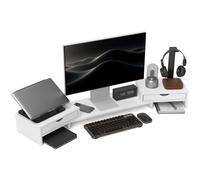 HOMCOM Dual Monitor Stand Riser with Adjustable Length and Angle, White, White