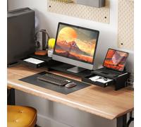 HOMCOM Dual Monitor Stand Riser with Adjustable Length and Angle, Black - Black