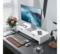 HOMCOM Dual Monitor Stand Riser with 2 Drawers, Adjustable Length and Angle, 116cm Monitor Riser for Laptop, Computer, PC, Small Printer, White
