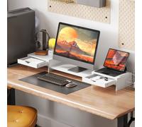 Homcom Dual Monitor Stand Riser With Adjustable Length And Angle In White White
