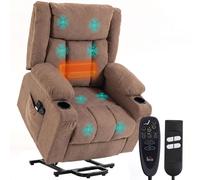 HOMCOM Dual Motor Recliner Chair, 55° Electric Lift Chair for Elderly, Recliner Armchair with Massage and Heat, Brown