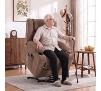 HOMCOM Dual Motor Riser Recliner Chair, 55° Electric Lift Chair for Elderly, Recliner Armchair with Massage and Heat, Brown Aosom UK