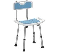 HOMCOM Elderly & Disabled Shower Chair, 6-Level Height Adjustable Stool with Backrest, Curved Seat, Anti-slip Foot Pads and Shower Head Holder, Light Blue