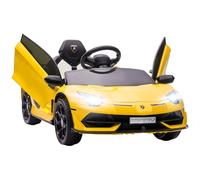 HOMCOM Electric Car for Kids Lamborghini Aventador Licensed with Remote Control, 12V Powered Kids' Electric Ride-on with Butterfly Doors, Auxiliary wheels, Music, Horn, Suspension - Yellow