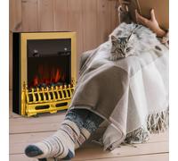 Homcom Electric Fireplace 1&2Kw Led Fire Place Effect Heater Fire Flame In Gold Gold